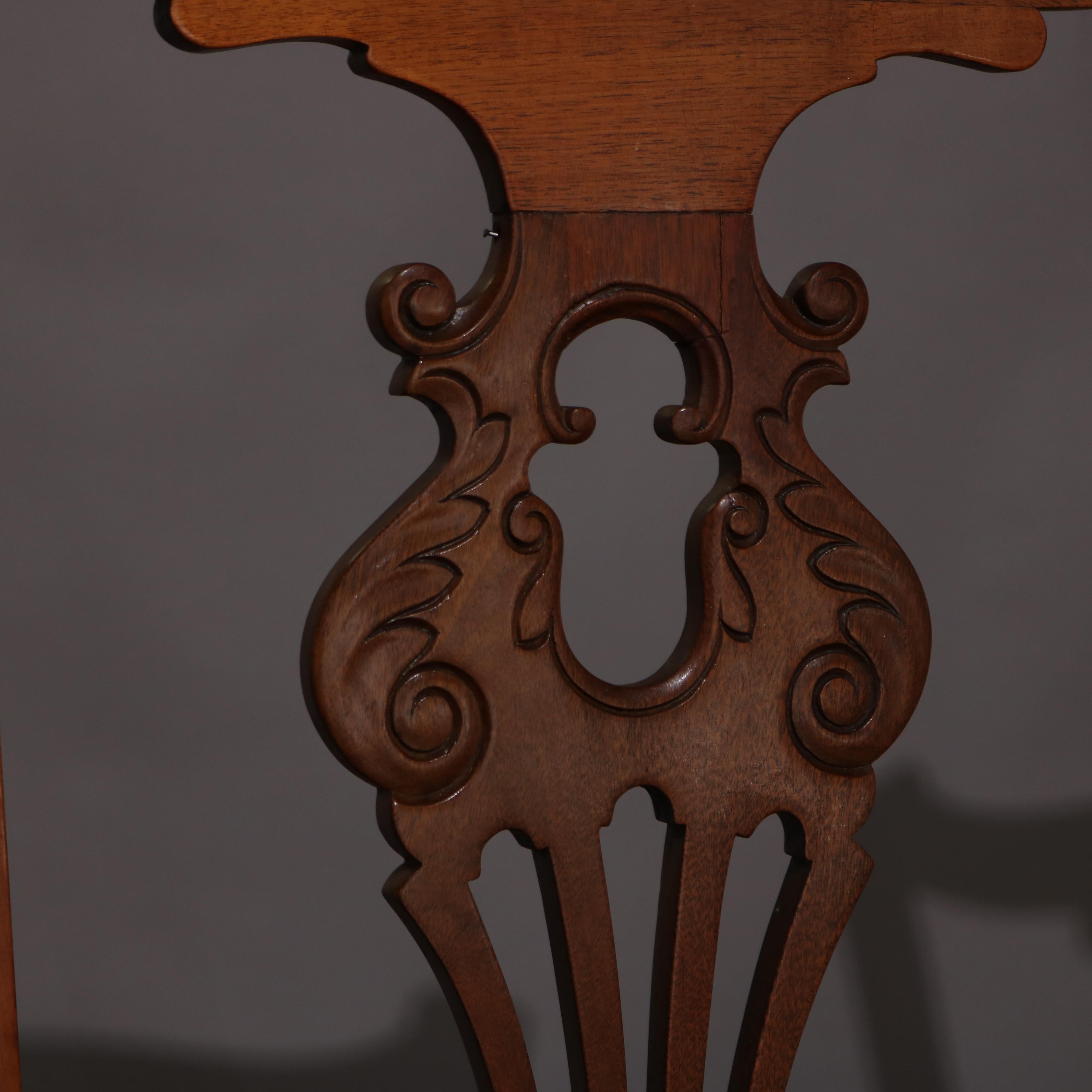 Set of 6 Antique French Louis XIV Carved Mahogany Rush Seat Dining Chairs 4