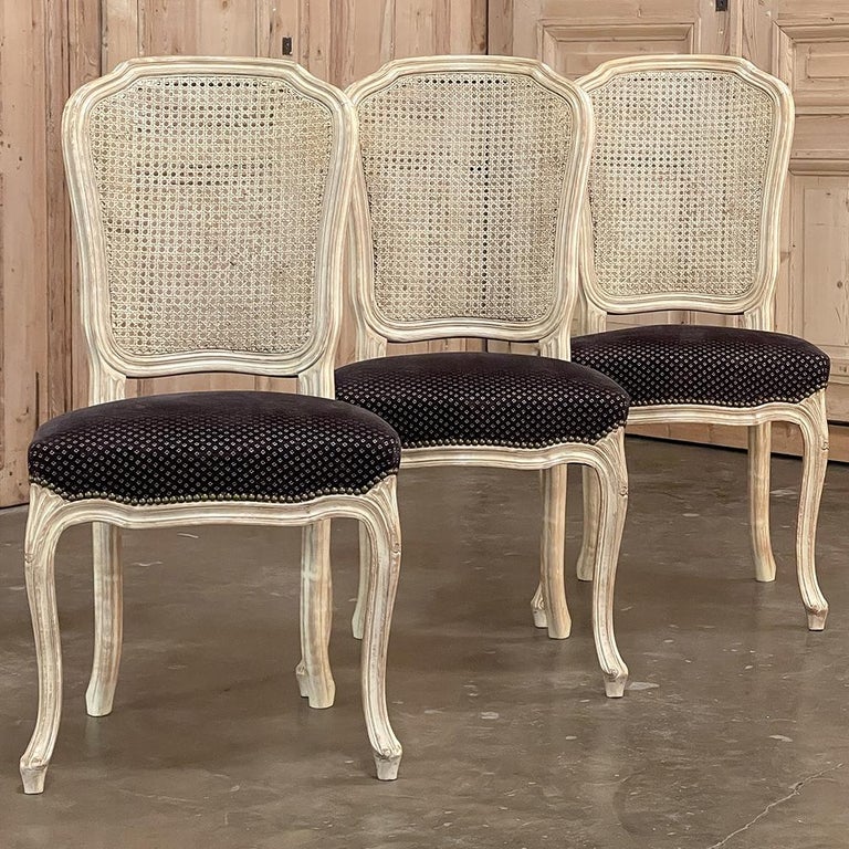 Set of 6 Antique French Louis XV Painted Dining Chairs For Sale 4