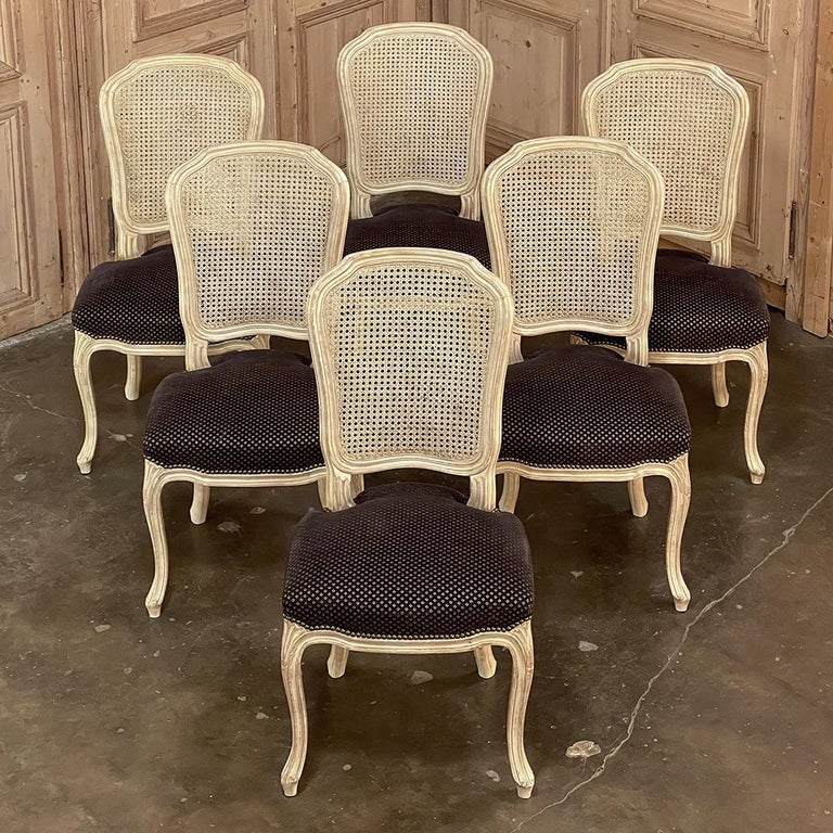 Set of 6 Antique French Louis XV Painted Dining Chairs In Good Condition For Sale In Dallas, TX