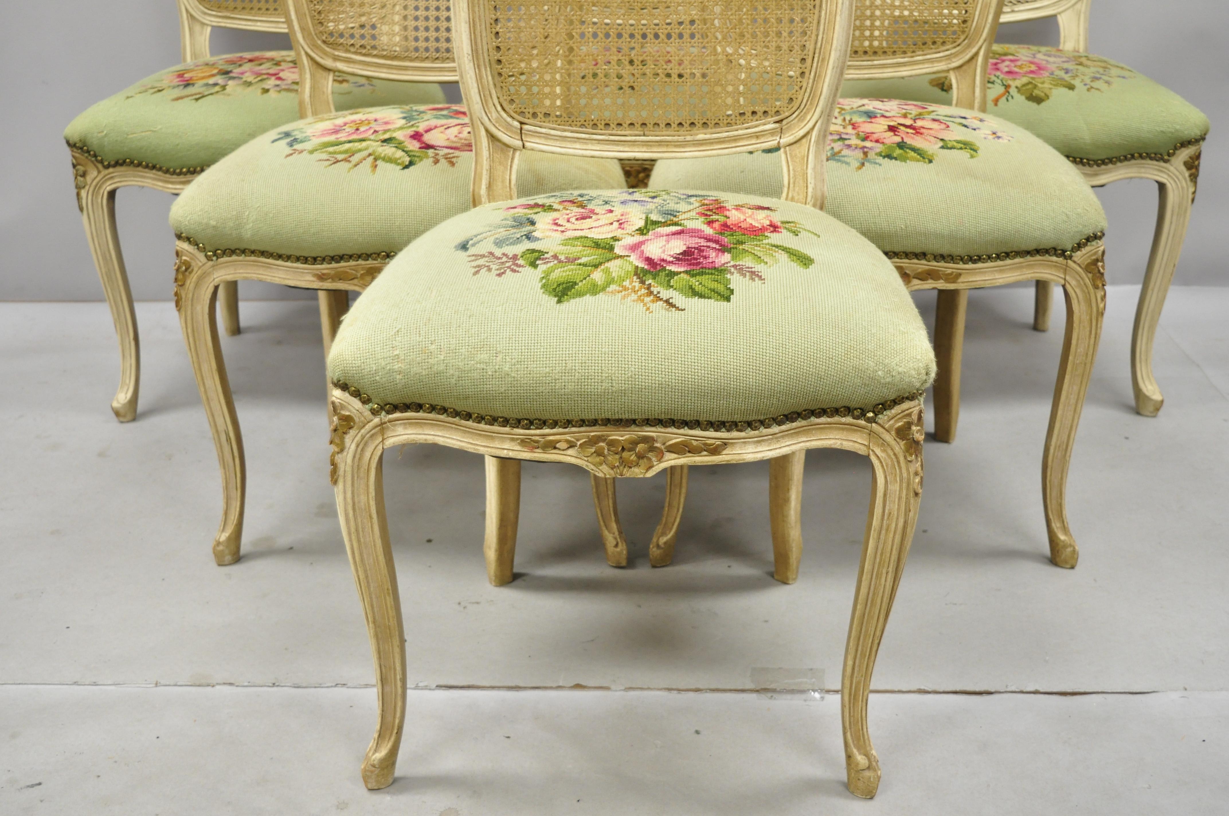 Set of 6 Antique French Louis XV Style Victorian Cane Back Dining Side Chairs 4