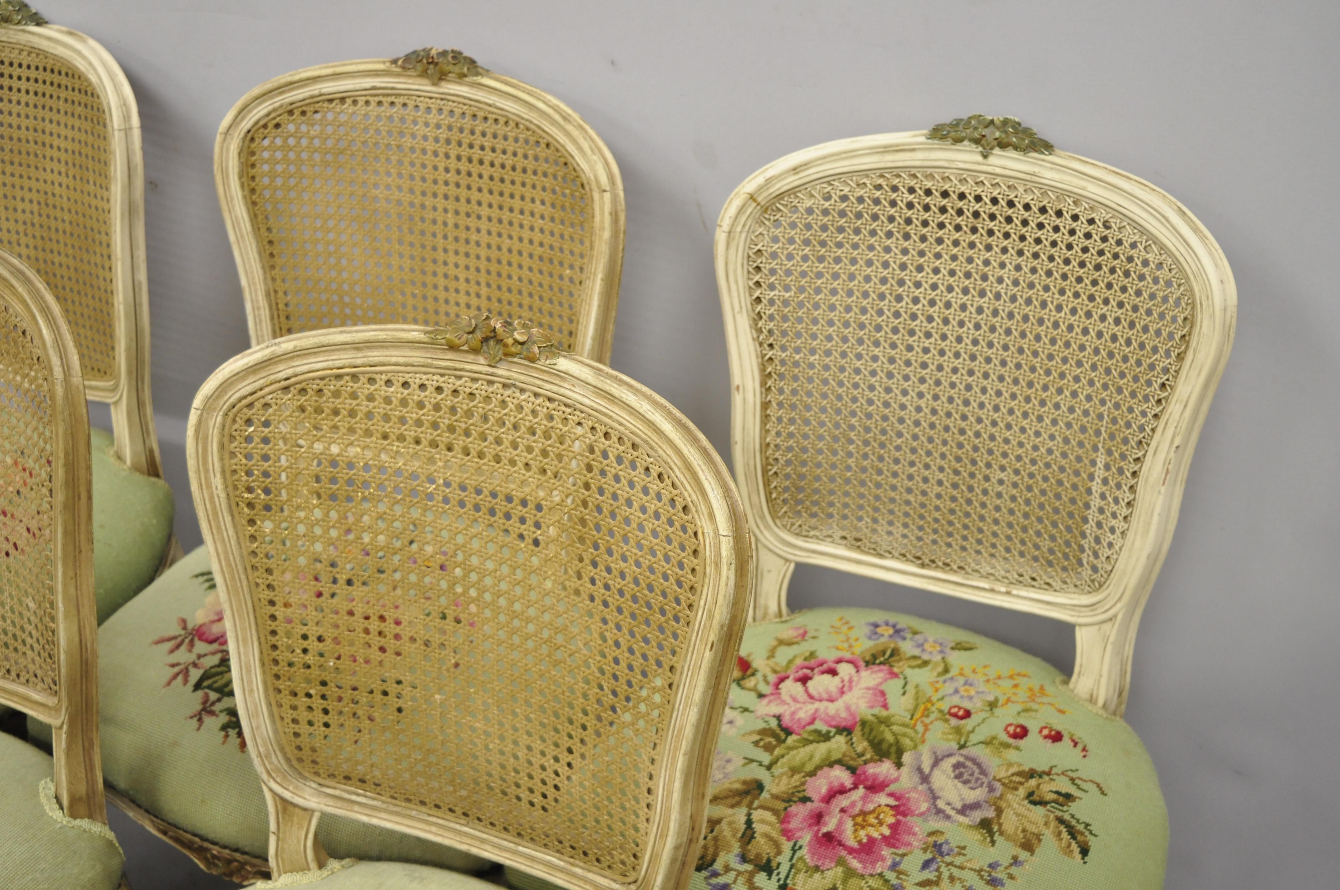 Set of 6 Antique French Louis XV Style Victorian Cane Back Dining Side Chairs In Good Condition In Philadelphia, PA