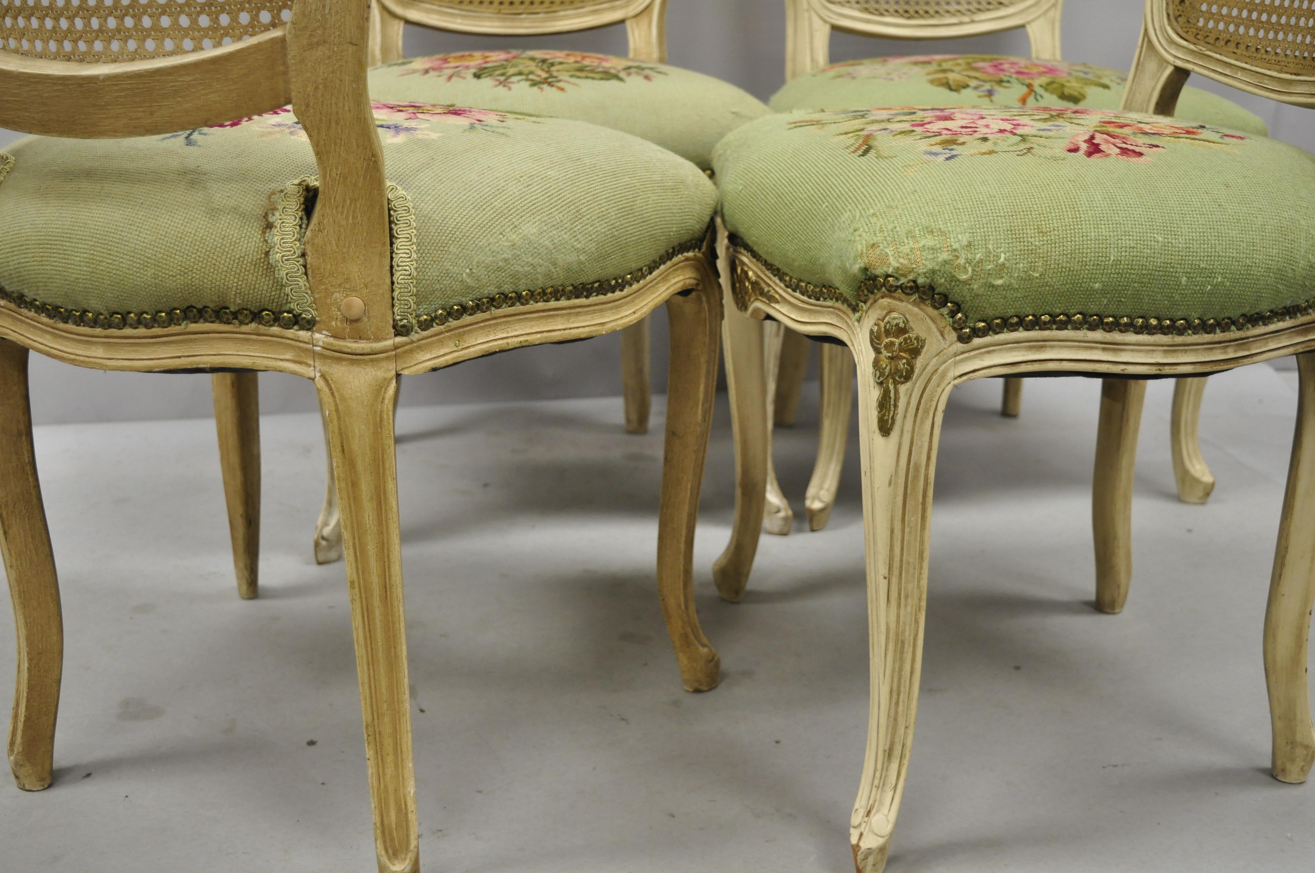 Set of 6 Antique French Louis XV Style Victorian Cane Back Dining Side Chairs 1