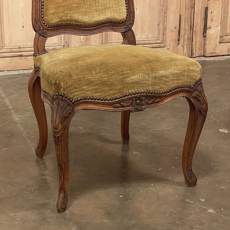 Set of 6 Antique French Louis XV Walnut Dining Chairs For Sale 7