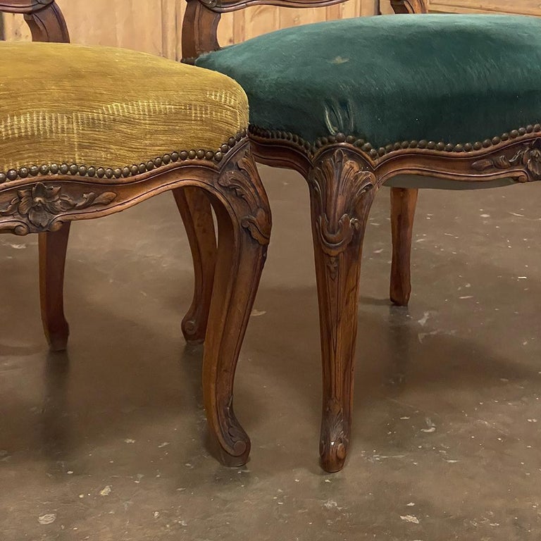 Set of 6 Antique French Louis XV Walnut Dining Chairs For Sale 8