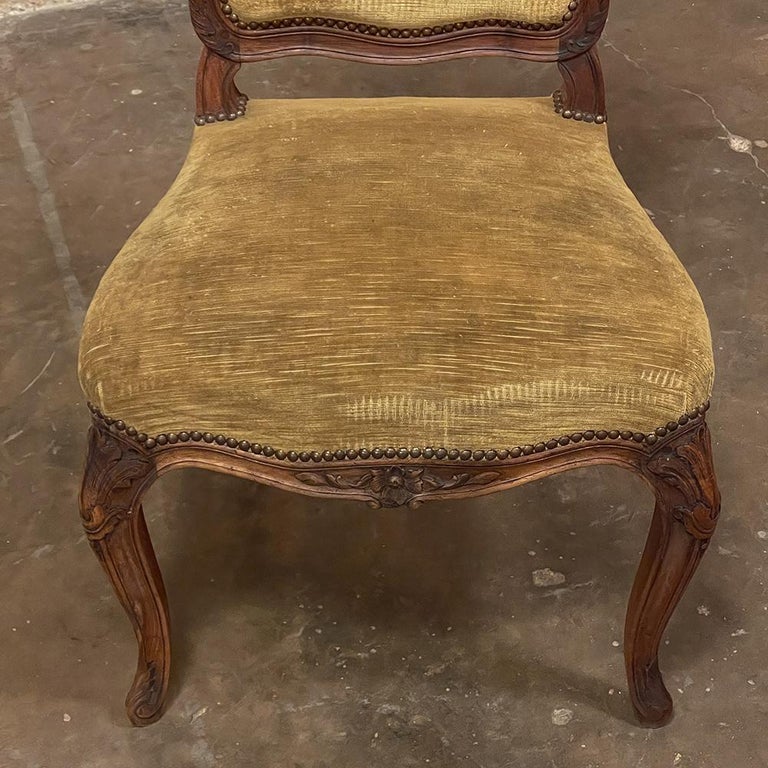Set of 6 Antique French Louis XV Walnut Dining Chairs For Sale 12