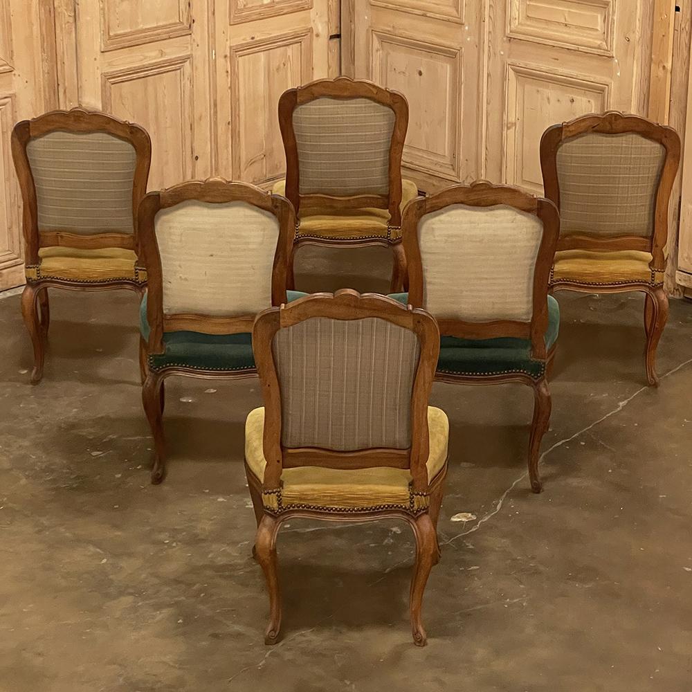 20th Century Set of 6 Antique French Louis XV Walnut Dining Chairs