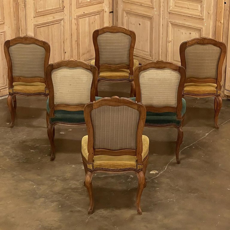 20th Century Set of 6 Antique French Louis XV Walnut Dining Chairs For Sale