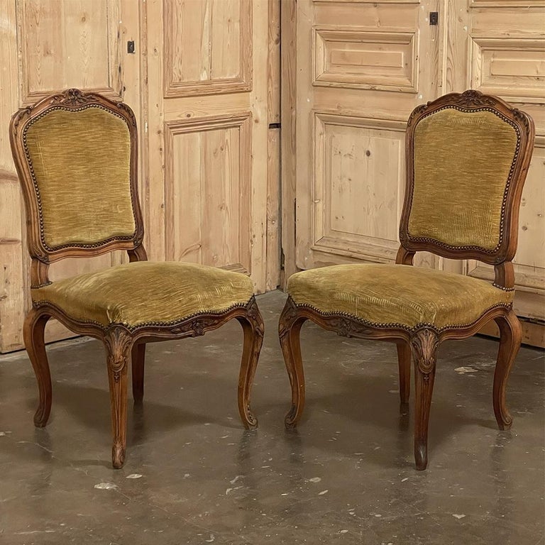 Set of 6 Antique French Louis XV Walnut Dining Chairs For Sale 1