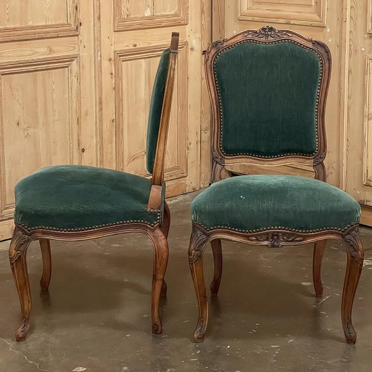 Set of 6 Antique French Louis XV Walnut Dining Chairs For Sale 2