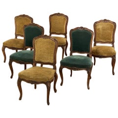 Set of 6 Antique French Louis XV Walnut Dining Chairs