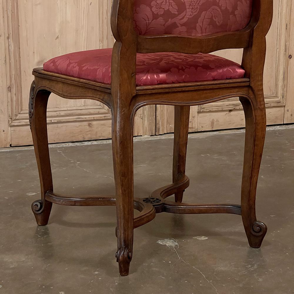 Set of 6 Antique French Louis XV Walnut Dining Chairs with Silk Damask For Sale 13