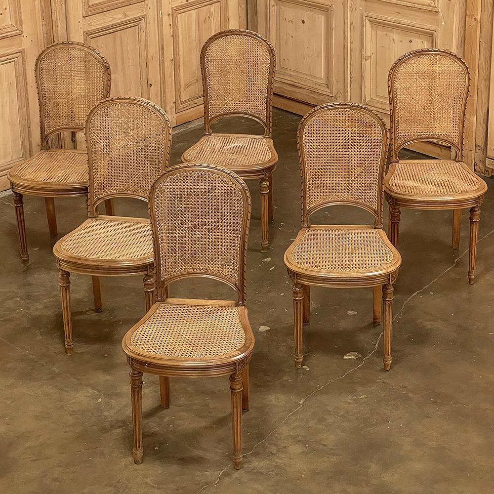 Set of 6 Antique French Louis XVI Caned Dining Chairs In Good Condition In Dallas, TX