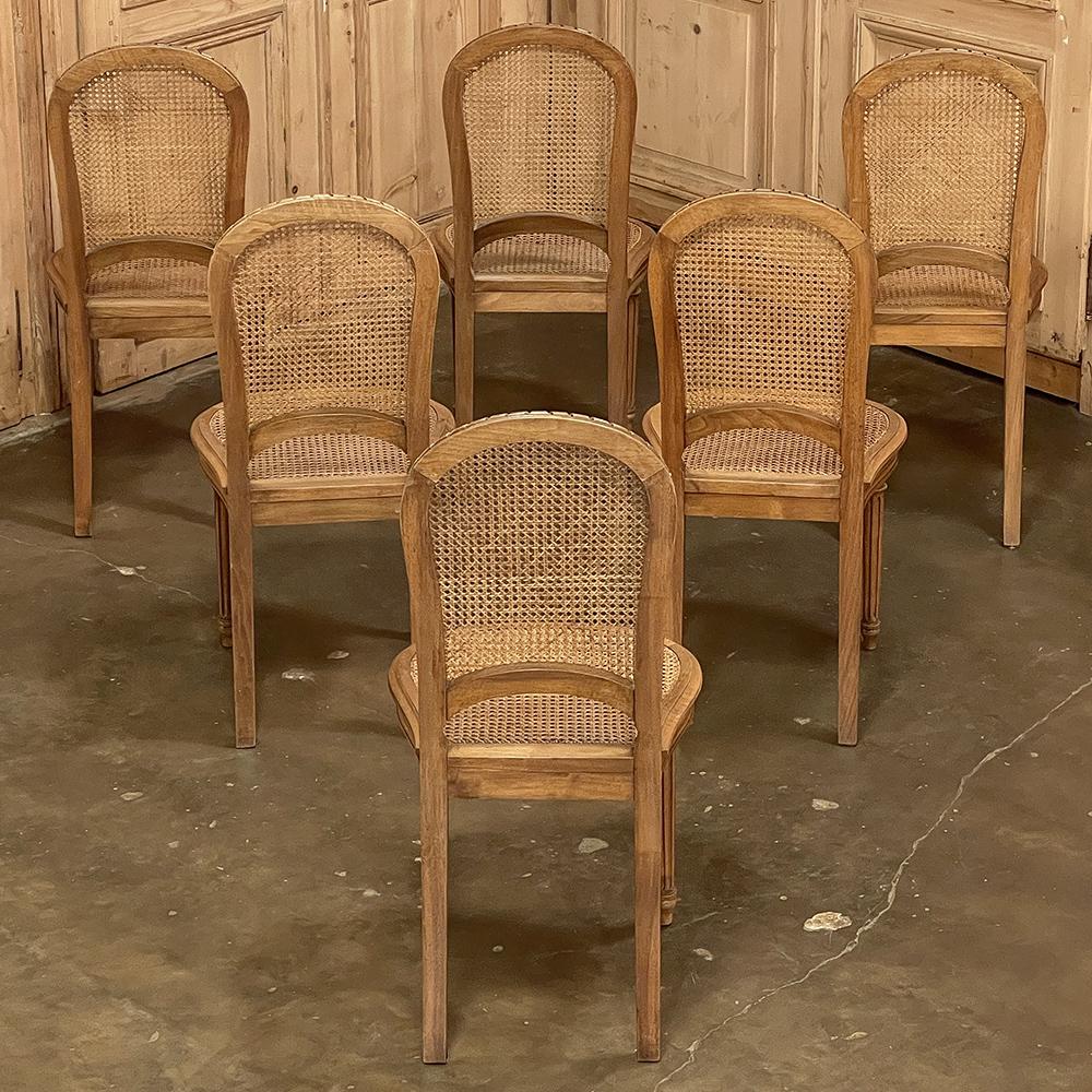 20th Century Set of 6 Antique French Louis XVI Caned Dining Chairs
