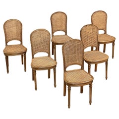 Set of 6 Antique French Louis XVI Caned Dining Chairs