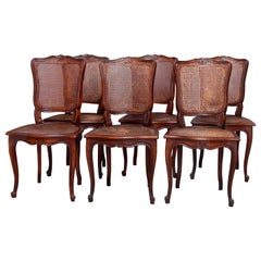 Set of 6 Antique French Louis XVI Carved Mahogany Cane Seat Side Chairs