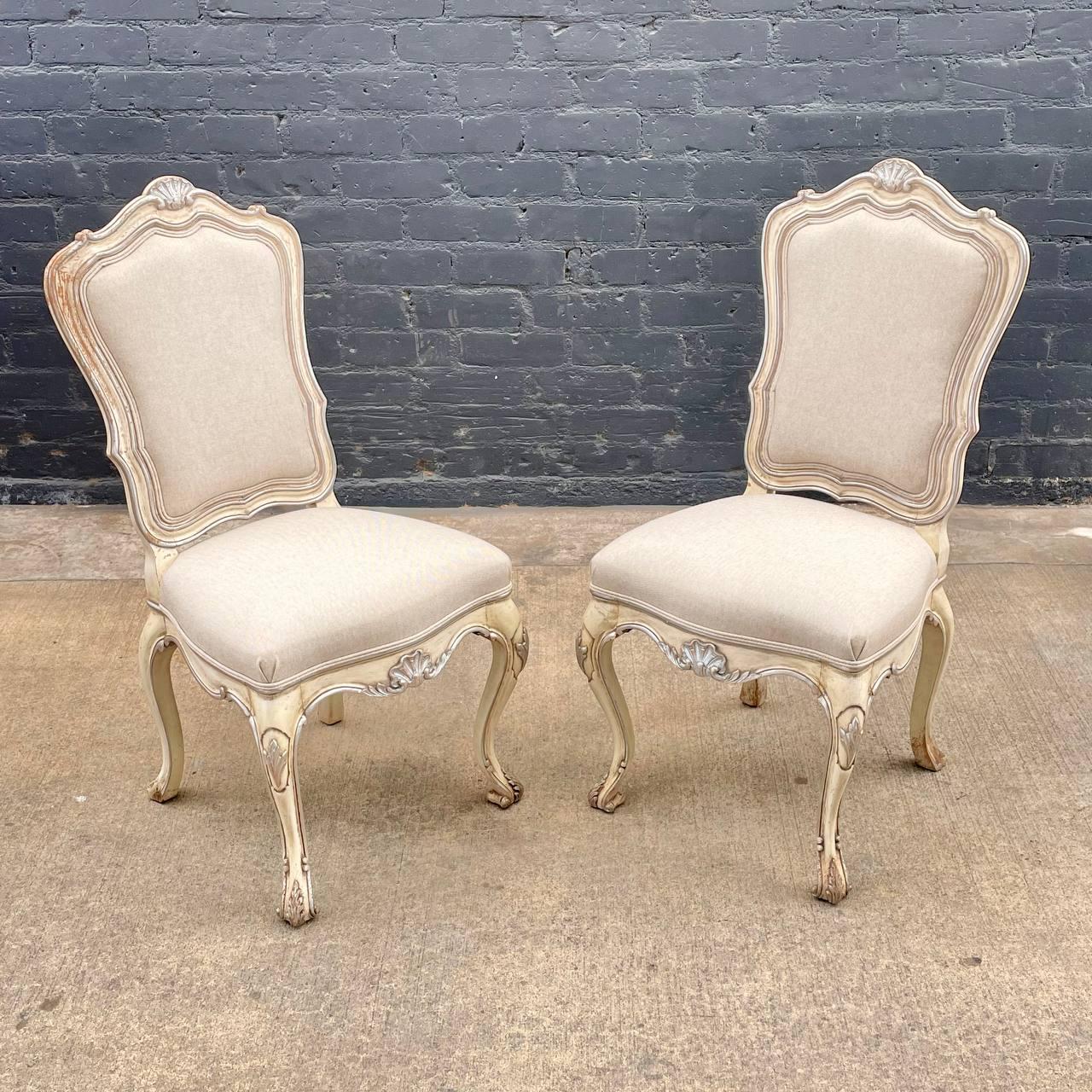 Linen Set of 6 Antique French Louis XVI Dining Chairs 6x For Sale