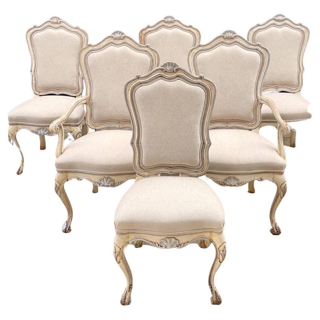 Ensemble de 6 chaises de salle à manger françaises anciennes Louis XVI, 6 x