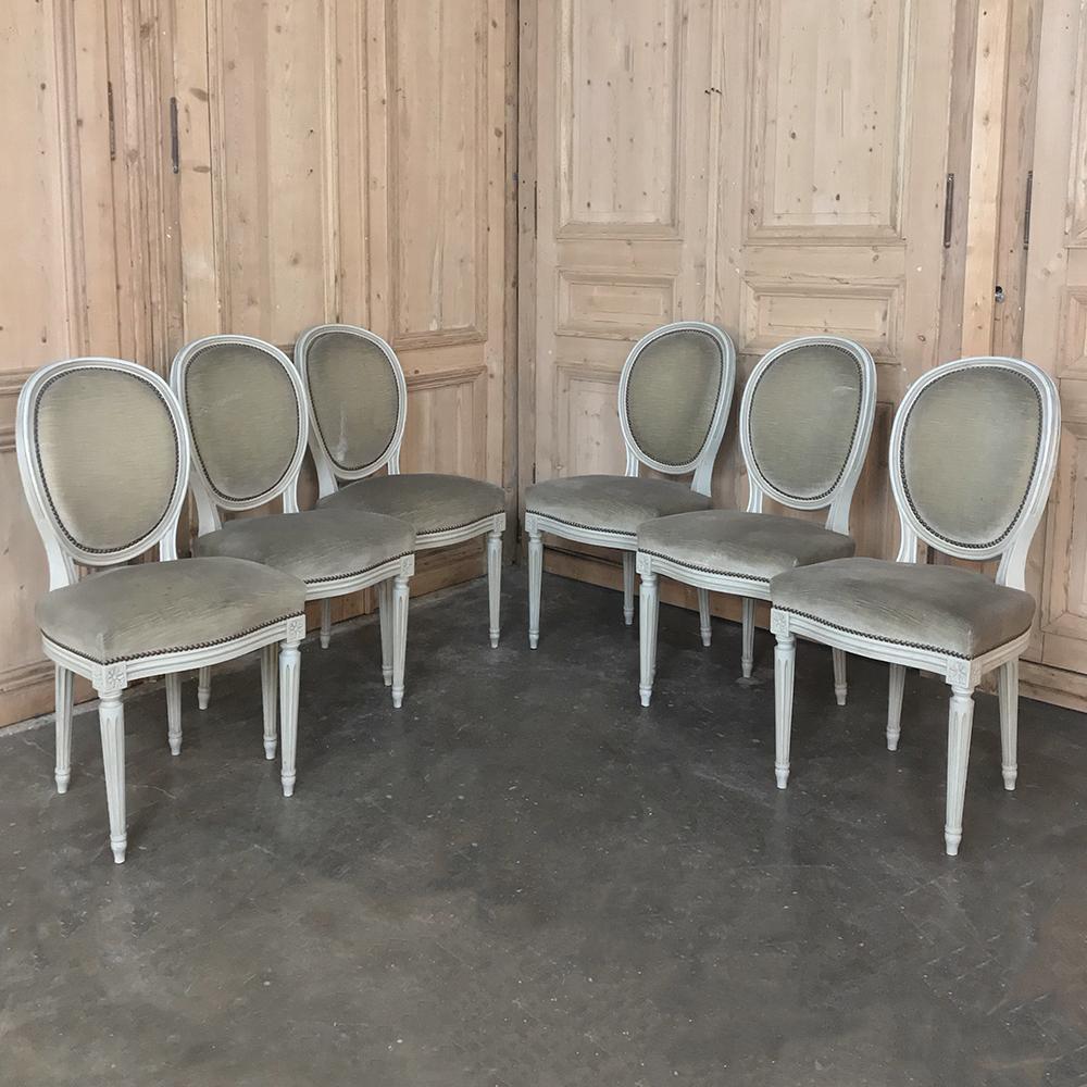 Hand-Crafted Set of 6 Antique French Louis XVI Dining Chairs