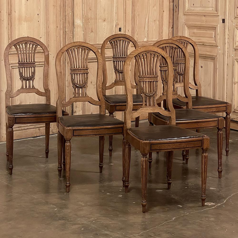 Hand-Crafted Set of 6 Antique French Louis XVI Dining Chairs For Sale