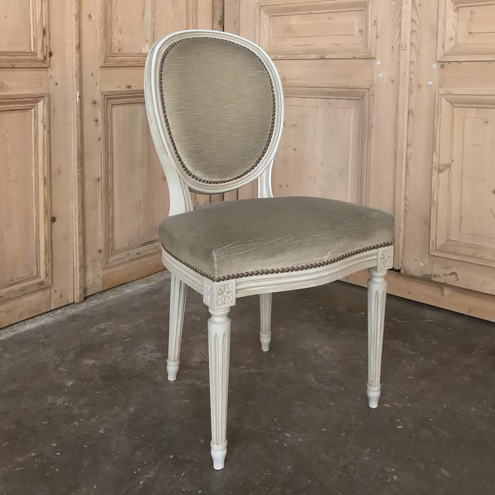 Mohair Set of 6 Antique French Louis XVI Dining Chairs