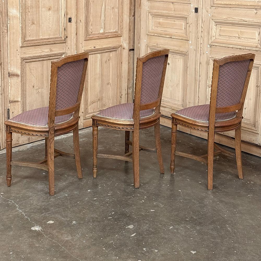 Fabric Set of 6 Antique French Louis XVI Dining Chairs For Sale