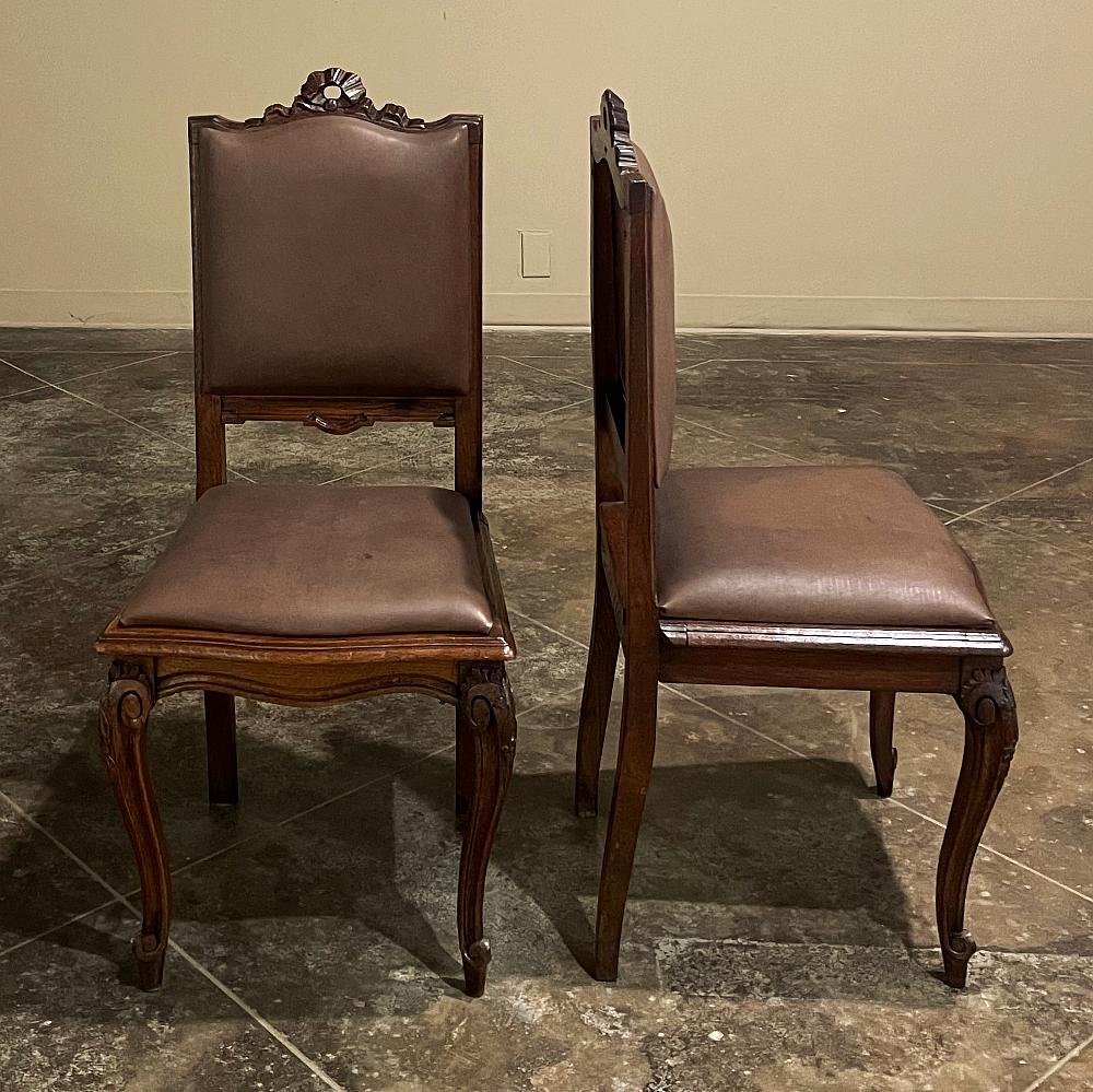 Faux Leather Set of 6 Antique French Louis XVI Dining Chairs For Sale