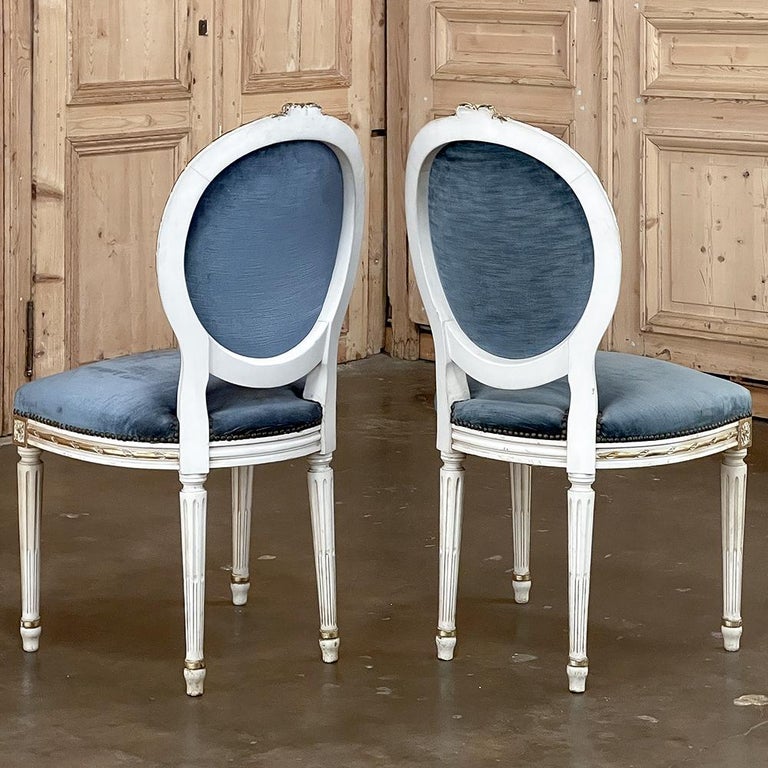 Set of 6 Antique French Louis XVI Painted Dining Chairs For Sale at 1stDibs