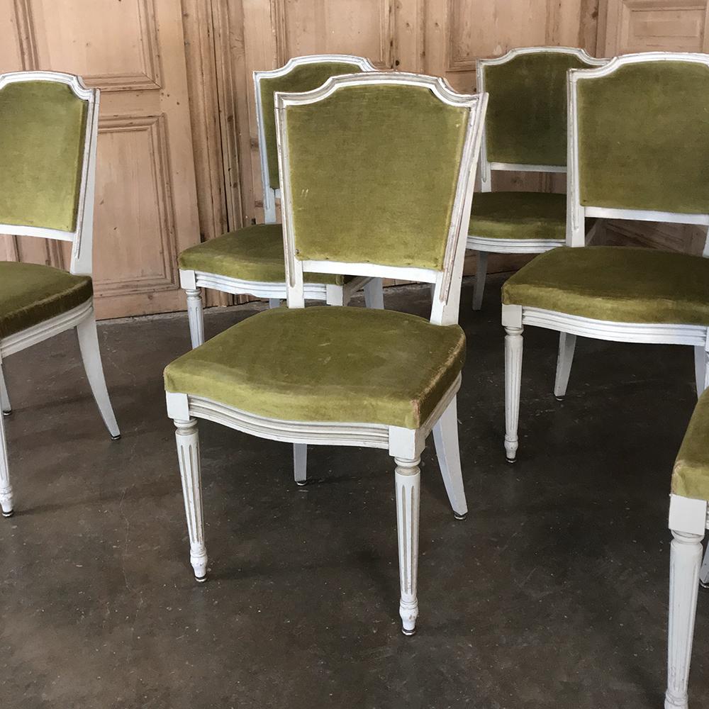 Set of 6 Antique French Louis XVI Painted Dining Chairs In Good Condition In Dallas, TX