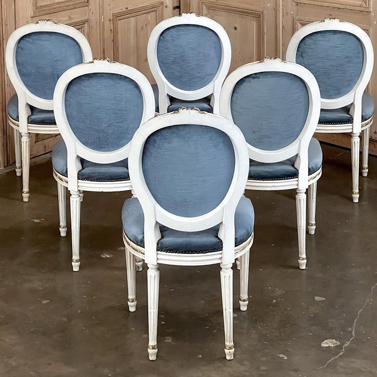 Set of 6 Antique French Louis XVI Painted Dining Chairs For Sale at 1stDibs