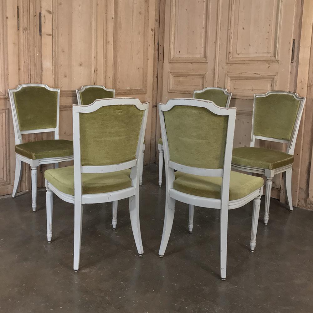 20th Century Set of 6 Antique French Louis XVI Painted Dining Chairs