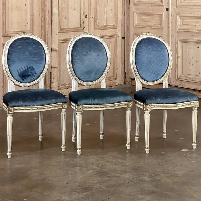 Set of 6 Antique French Louis XVI Painted Dining Chairs For Sale at 1stDibs