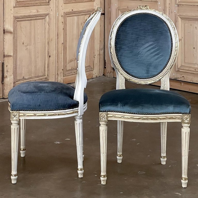 Set of 6 Antique French Louis XVI Painted Dining Chairs For Sale at 1stDibs