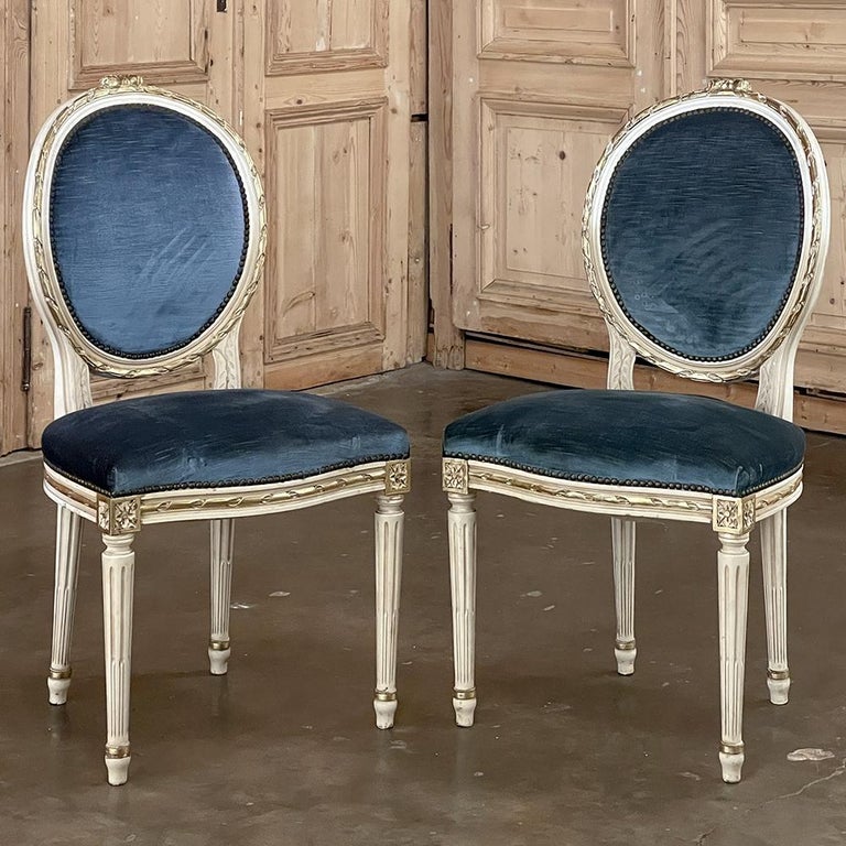 Set of 6 Antique French Louis XVI Painted Dining Chairs For Sale at 1stDibs