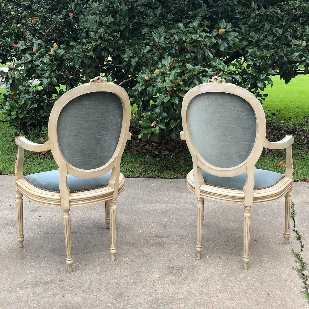 Set of 6 Antique French Louis XVI Painted Dining Chairs Incl. 2 Armchairs 1