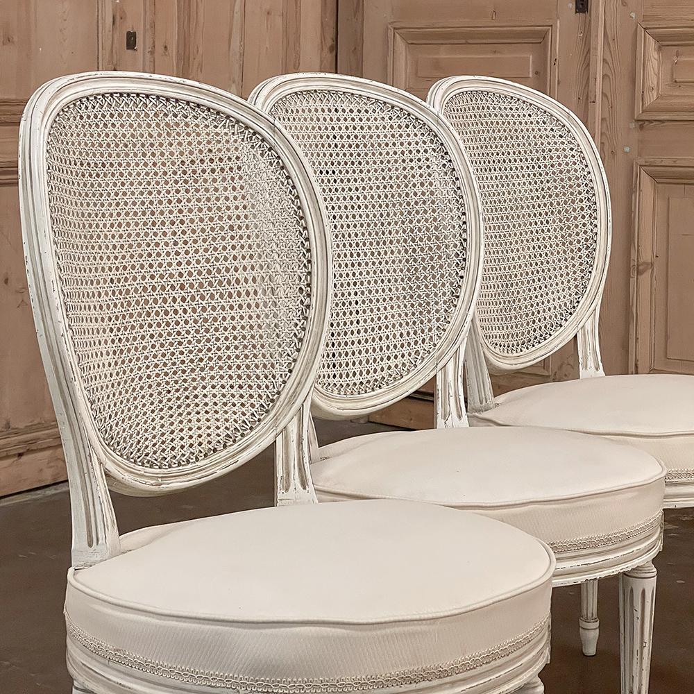 Set of 6 Antique French Louis XVI Painted Dining Chairs with Cane Backs 6