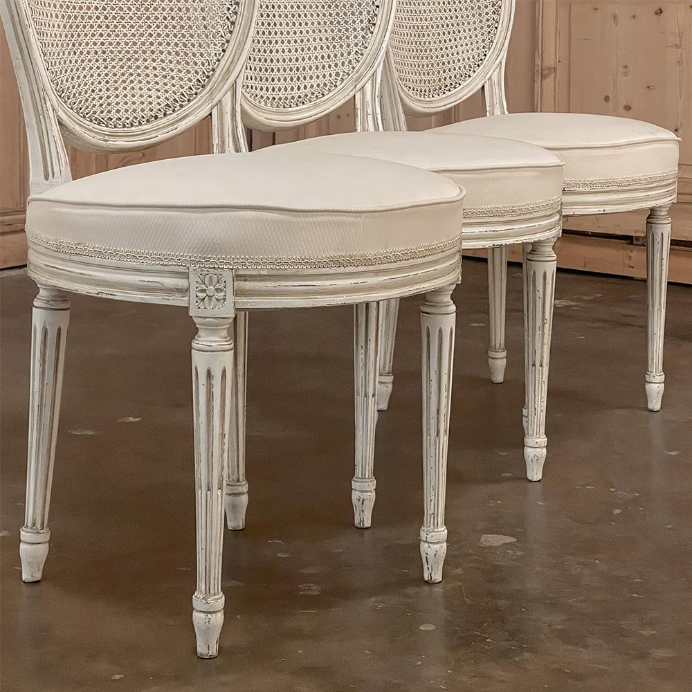 Set of 6 Antique French Louis XVI Painted Dining Chairs with Cane Backs 7