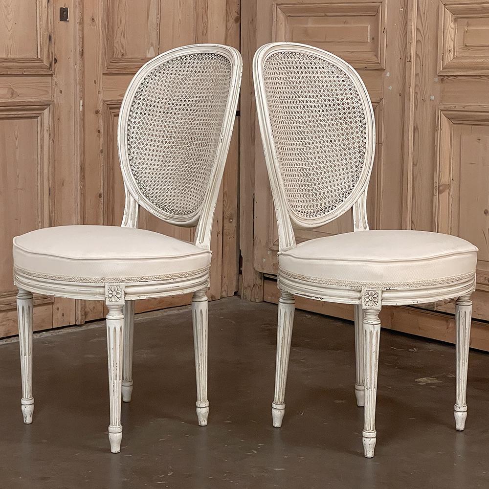 Set of 6 Antique French Louis XVI Painted Dining Chairs with Cane Backs 2