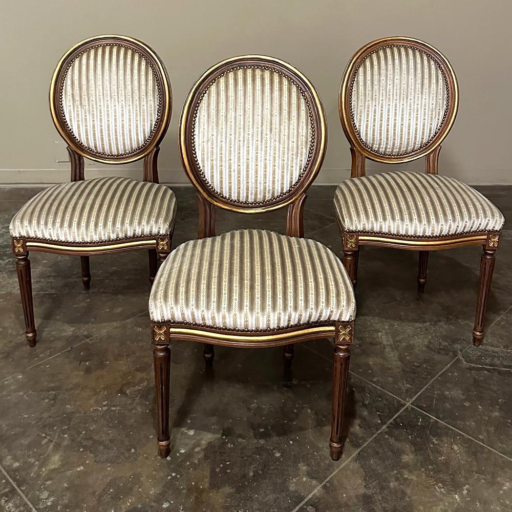 Set of 6 Antique French Louis XVI Upholstered Dining Chairs For Sale at