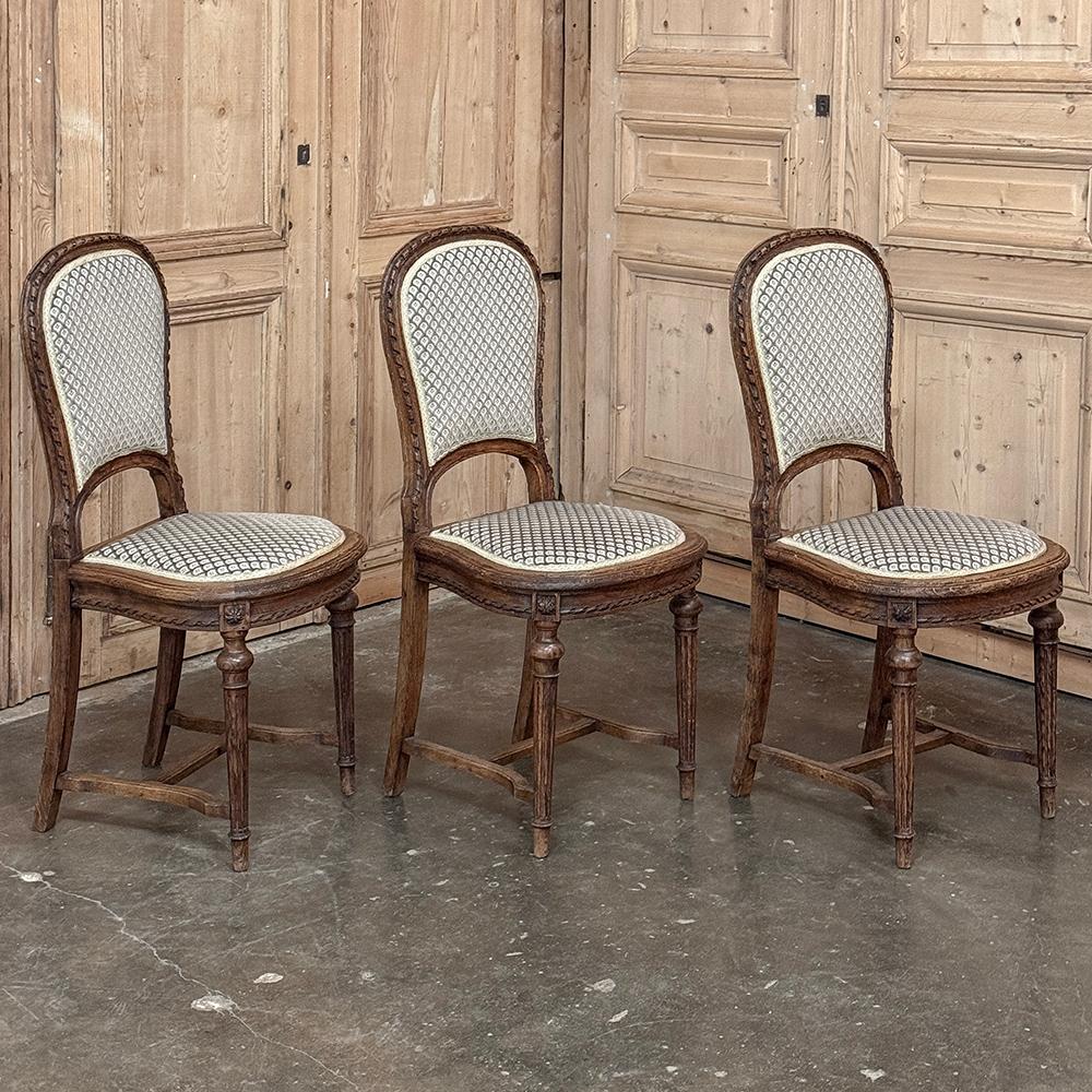 Set of 6 Antique French Louis XVI Upholstered Dining Chairs In Good Condition For Sale In Dallas, TX