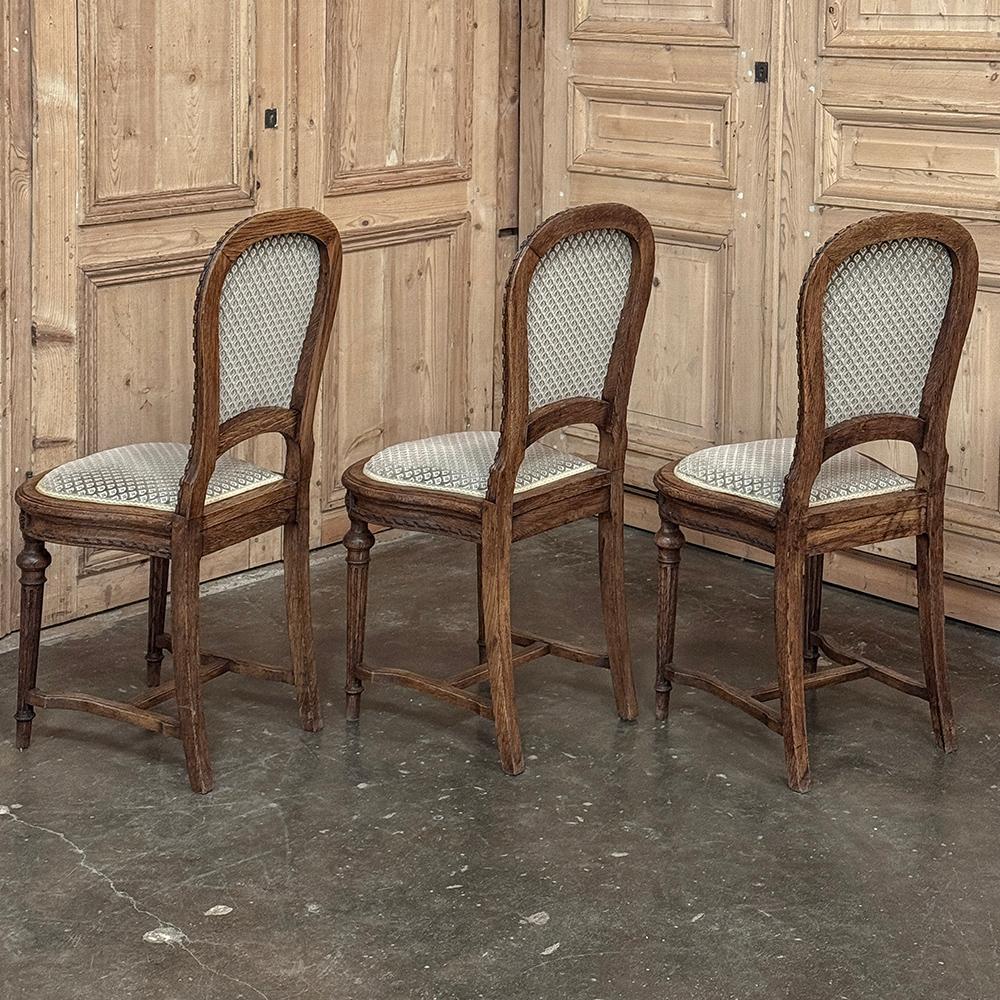 20th Century Set of 6 Antique French Louis XVI Upholstered Dining Chairs For Sale