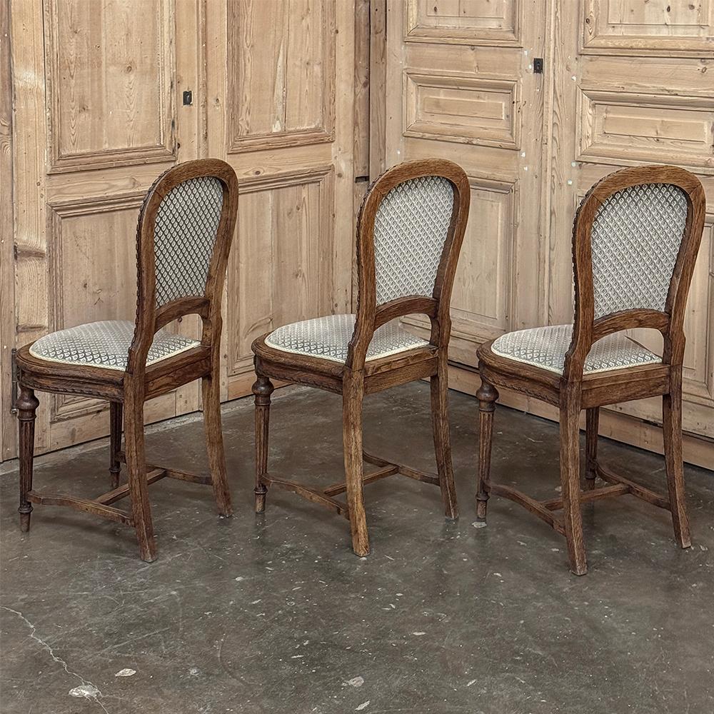 Set of 6 Antique French Louis XVI Upholstered Dining Chairs For Sale 1