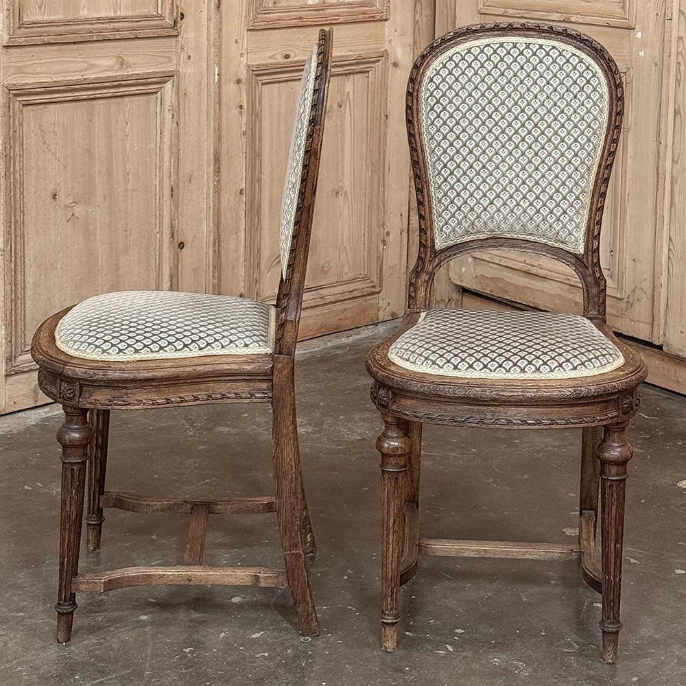 Set of 6 Antique French Louis XVI Upholstered Dining Chairs For Sale 2