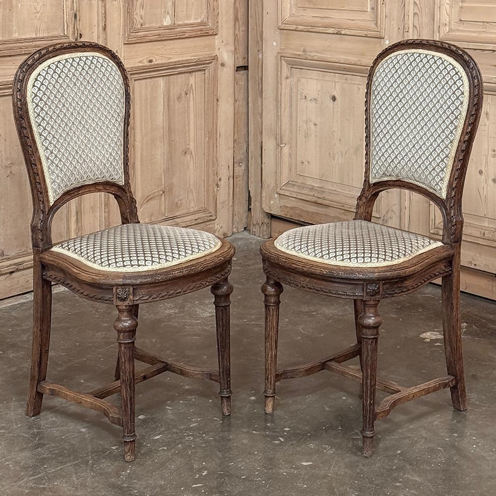 Set of 6 Antique French Louis XVI Upholstered Dining Chairs For Sale 3