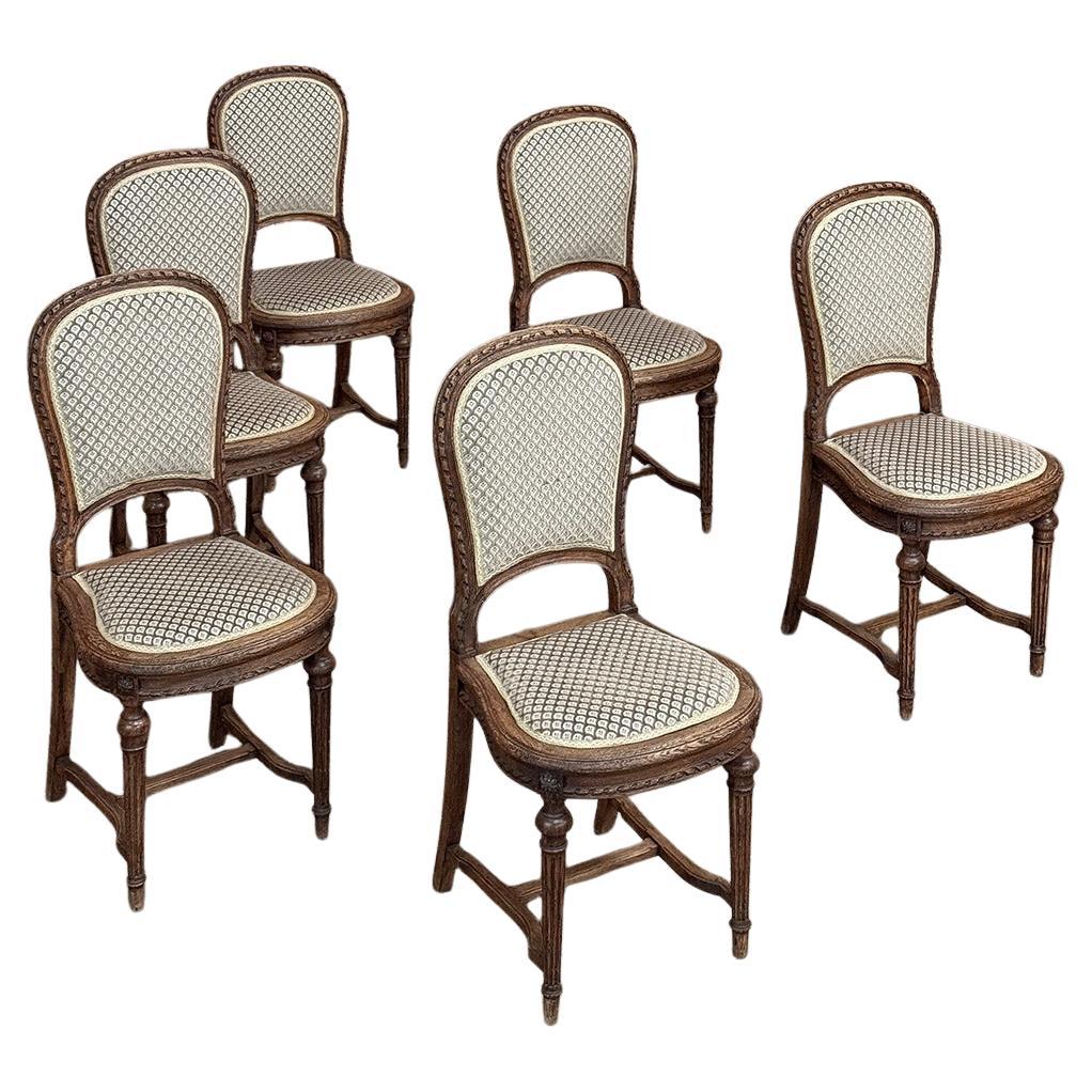 Set of 6 Antique French Louis XVI Upholstered Dining Chairs