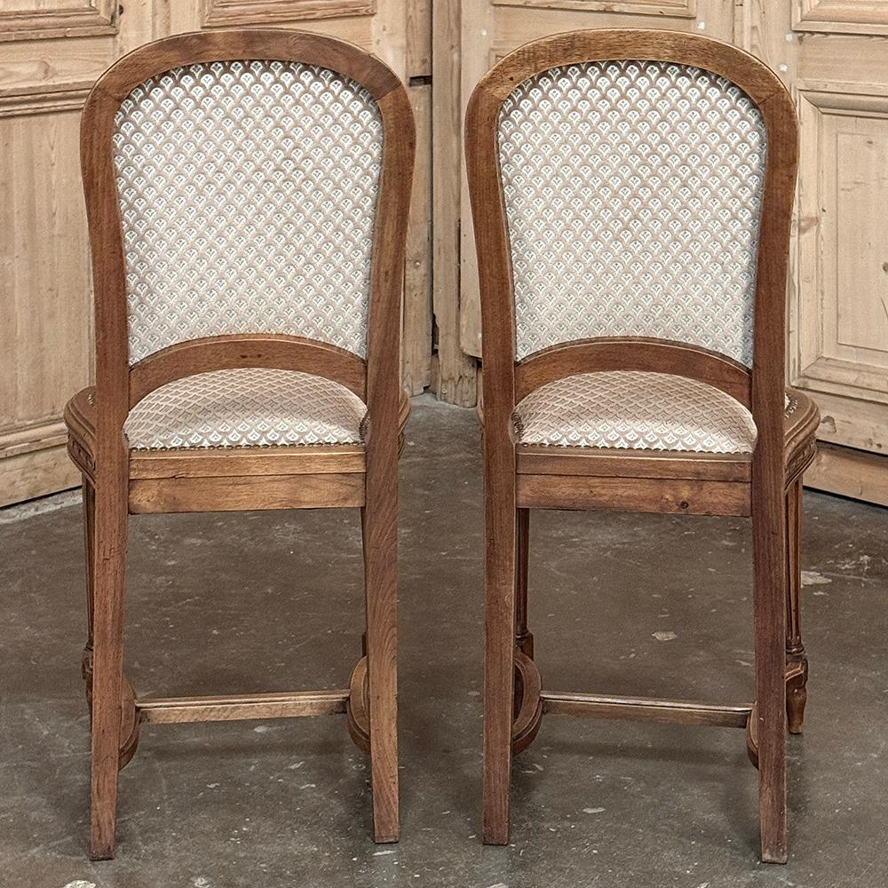 Set of 6 Antique French Louis XVI Walnut Upholstered Dining Chairs For Sale 4