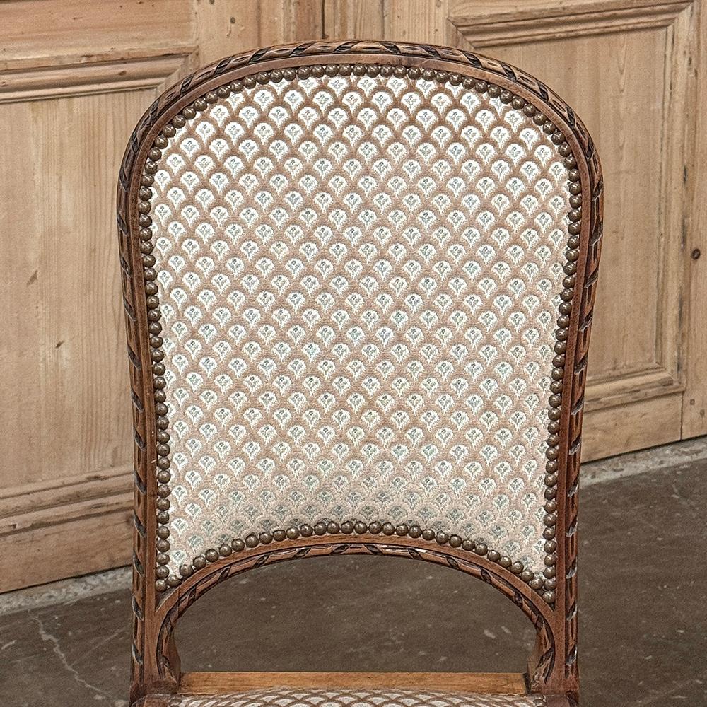 Set of 6 Antique French Louis XVI Walnut Upholstered Dining Chairs For Sale 5