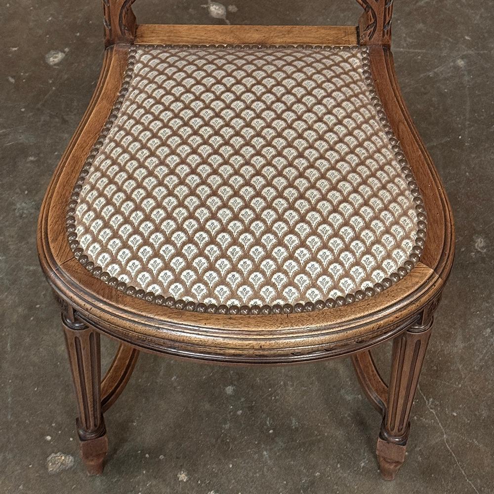 Set of 6 Antique French Louis XVI Walnut Upholstered Dining Chairs For Sale 6