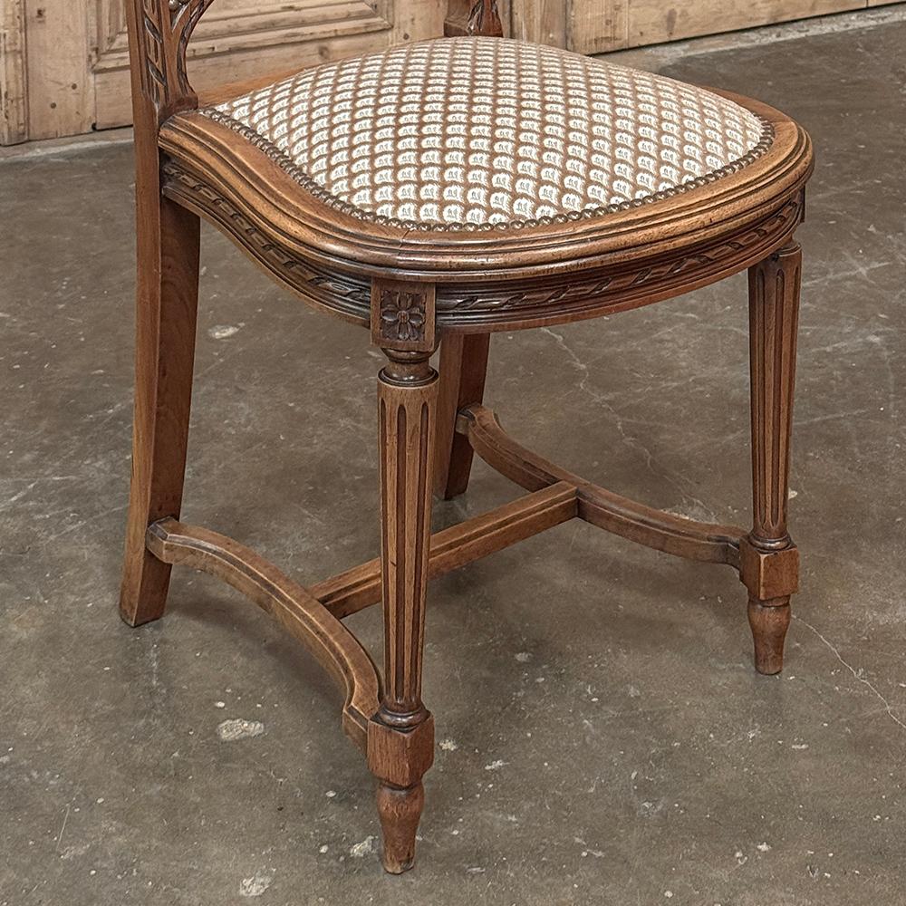 Set of 6 Antique French Louis XVI Walnut Upholstered Dining Chairs For Sale 7