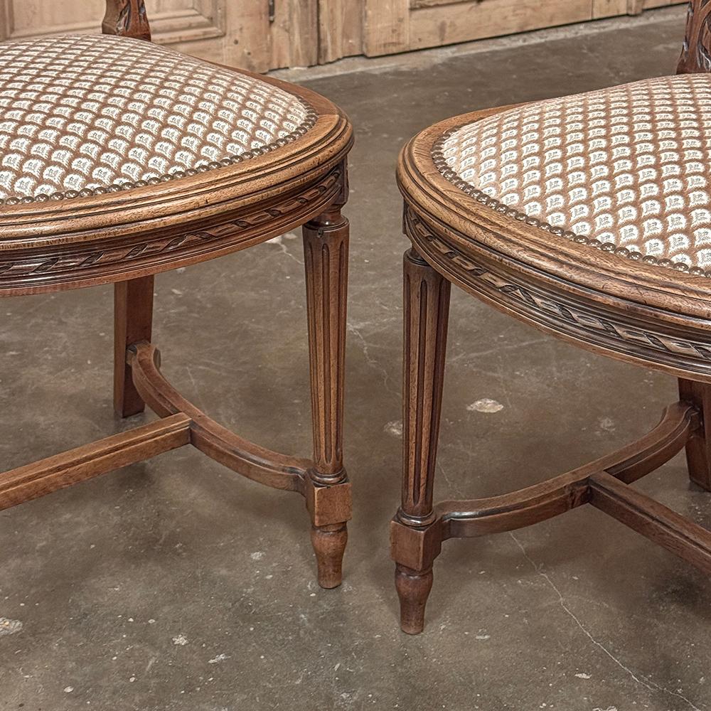 Set of 6 Antique French Louis XVI Walnut Upholstered Dining Chairs For Sale 8