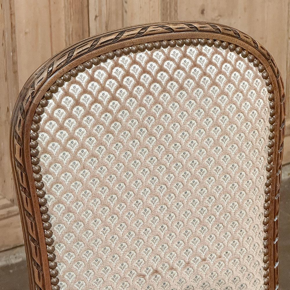 Set of 6 Antique French Louis XVI Walnut Upholstered Dining Chairs For Sale 9